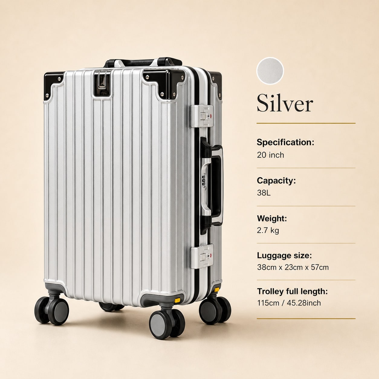 Cabin Size Lightweight Travel Trolley - 20 Inch Carry On Suitcase Airline