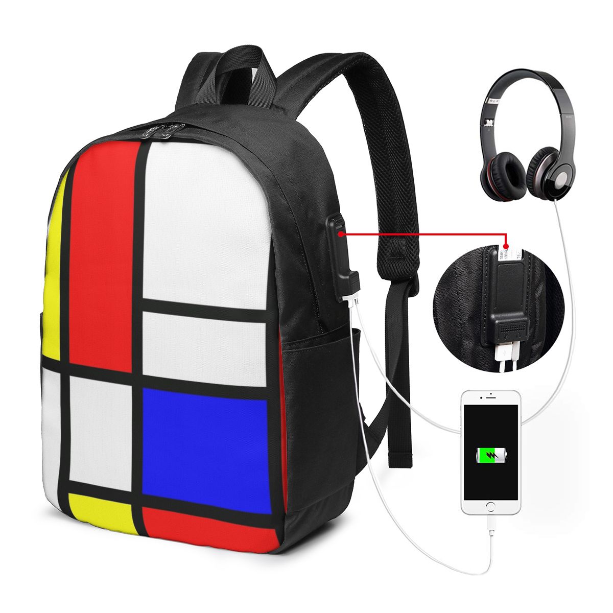 Piet Mondrian Composition  Bac - Backpacks ulasan dan harga