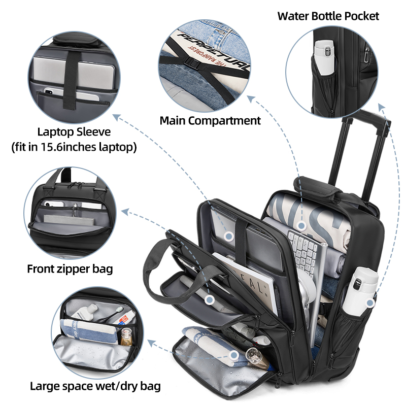 Travel Trolley Business Backpa - Foldable Rolling Luggage Bag ulasan dan harga