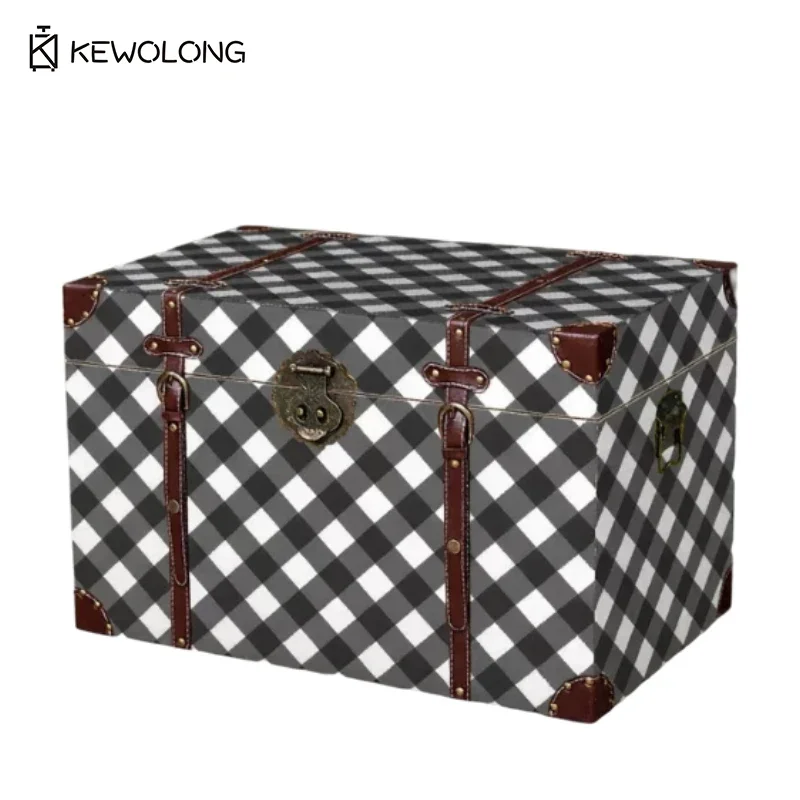 Vintage Plaid Print Wooden Sto - Retro Vintage Trunk Suitcase ulasan dan harga